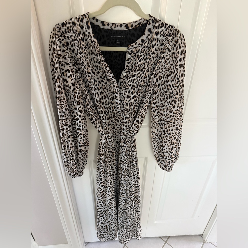 Banana Republic Leopard Print Long Sleeve Maxi Dress